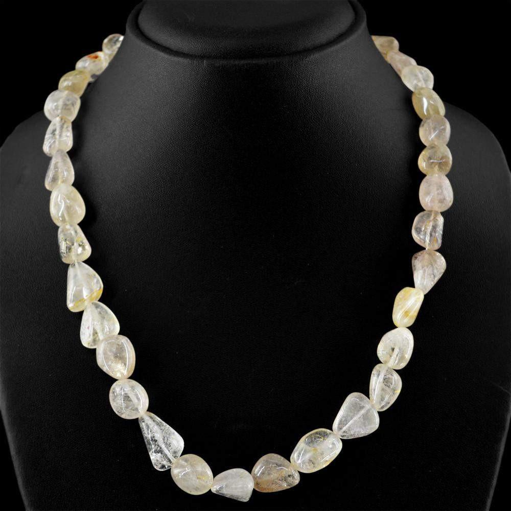 gemsmore:Natural Golden Rutile Quartz Necklace Untreated Beads