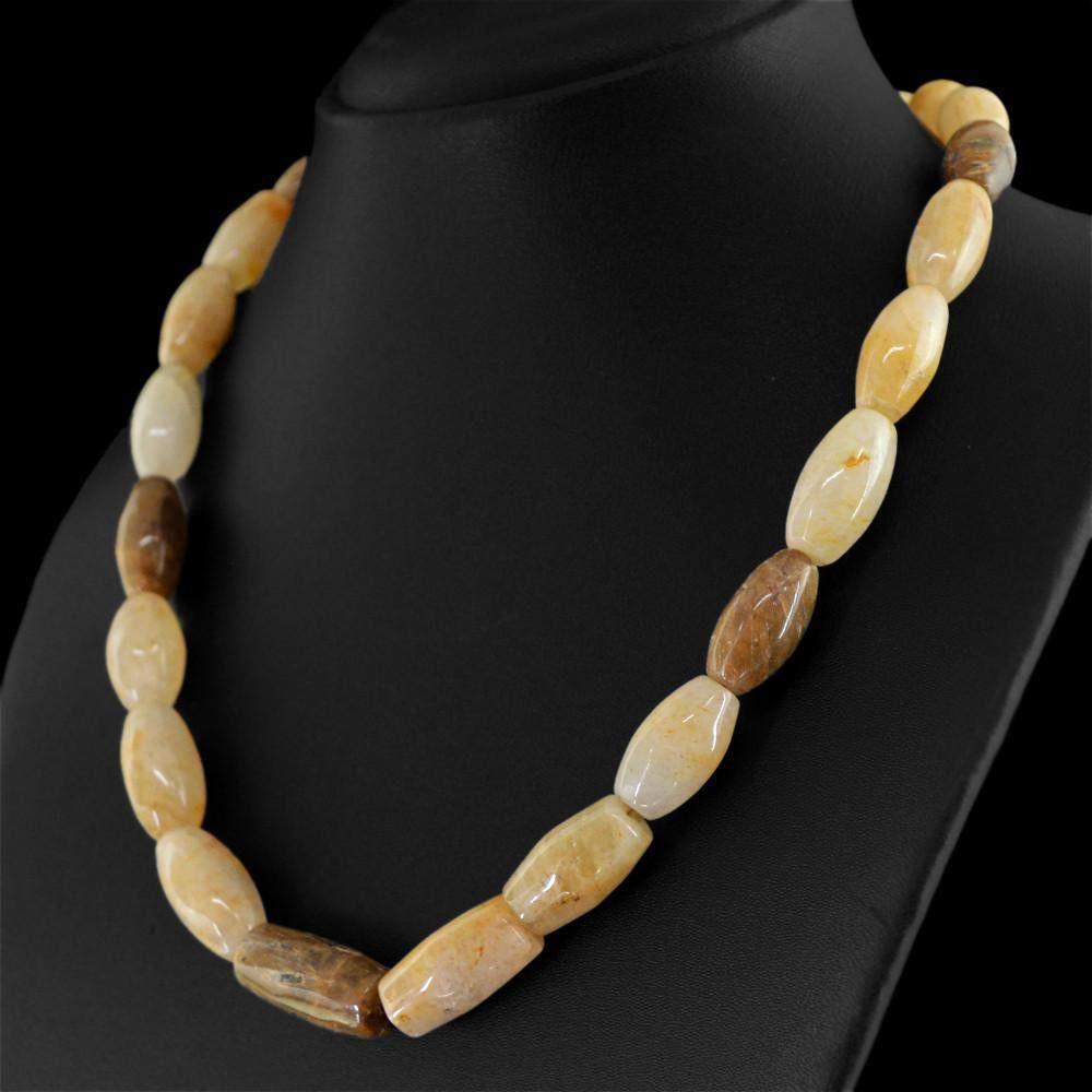 gemsmore:Natural Golden Rutile Quartz Necklace Untreated Oval Shape Beads