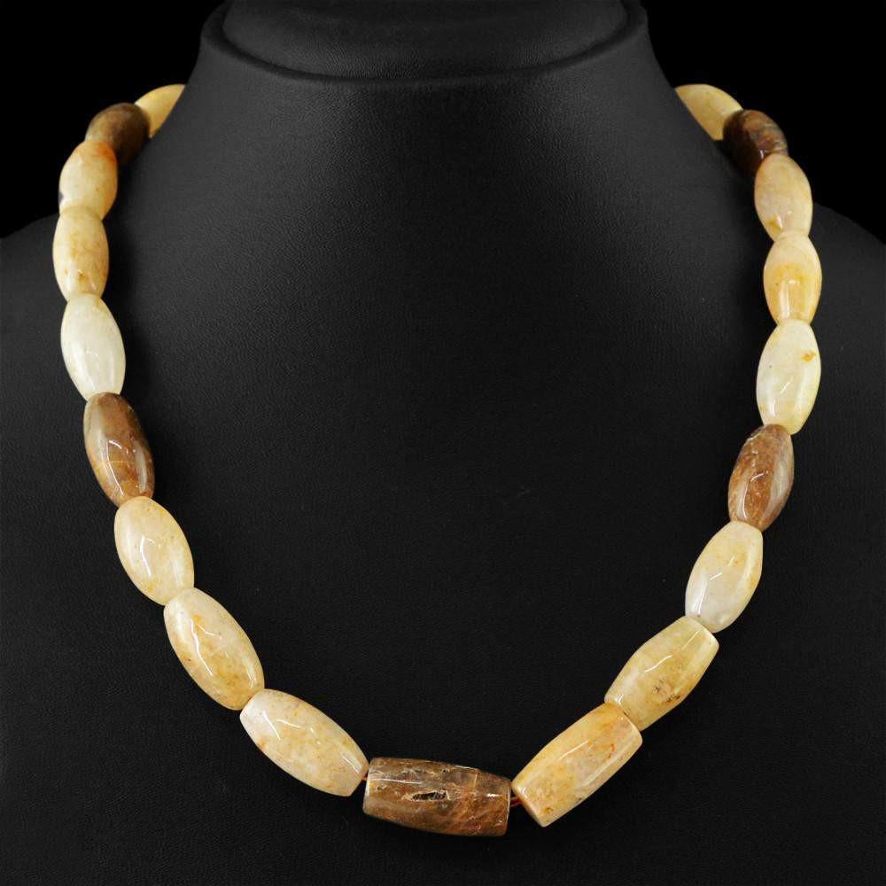 gemsmore:Natural Golden Rutile Quartz Necklace Untreated Oval Shape Beads