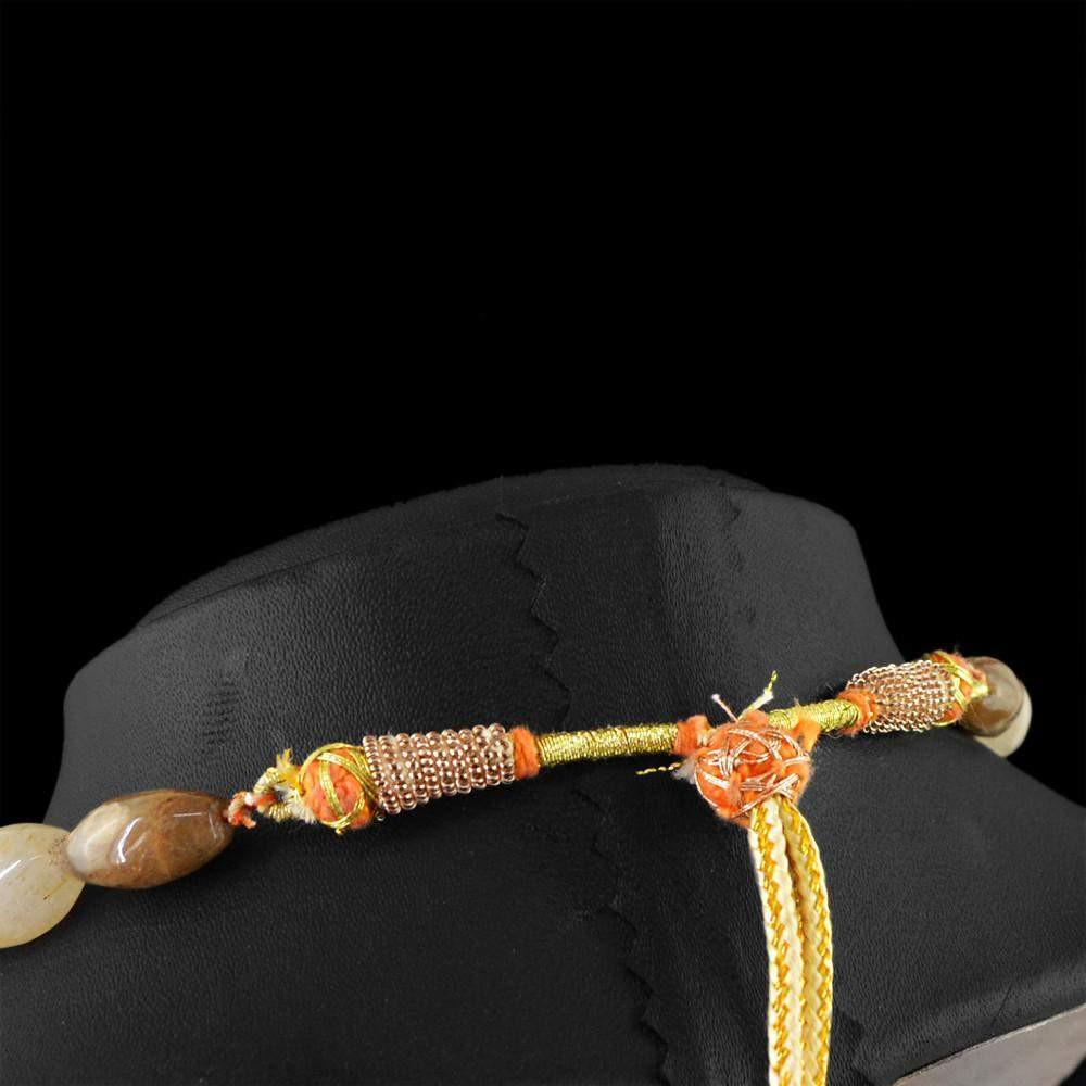 gemsmore:Natural Golden Rutile Quartz Necklace Untreated Oval Shape Beads