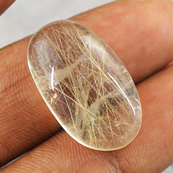 gemsmore:Natural Golden Rutile Quartz Oval Shape Gemstone