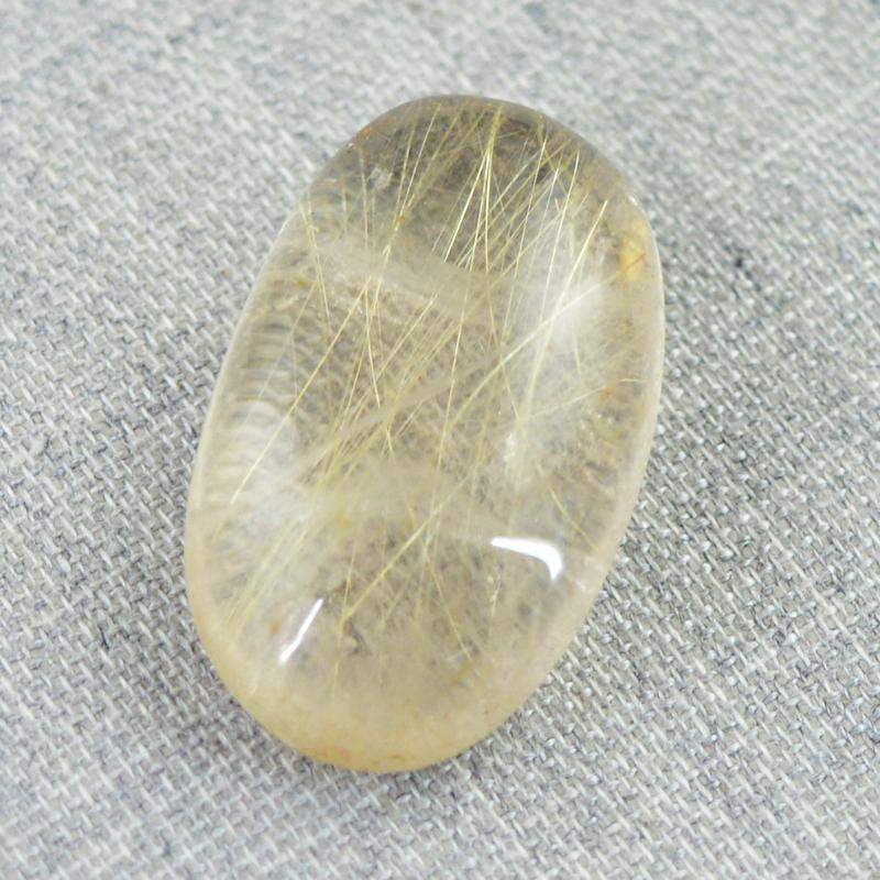 gemsmore:Natural Golden Rutile Quartz Oval Shape Gemstone