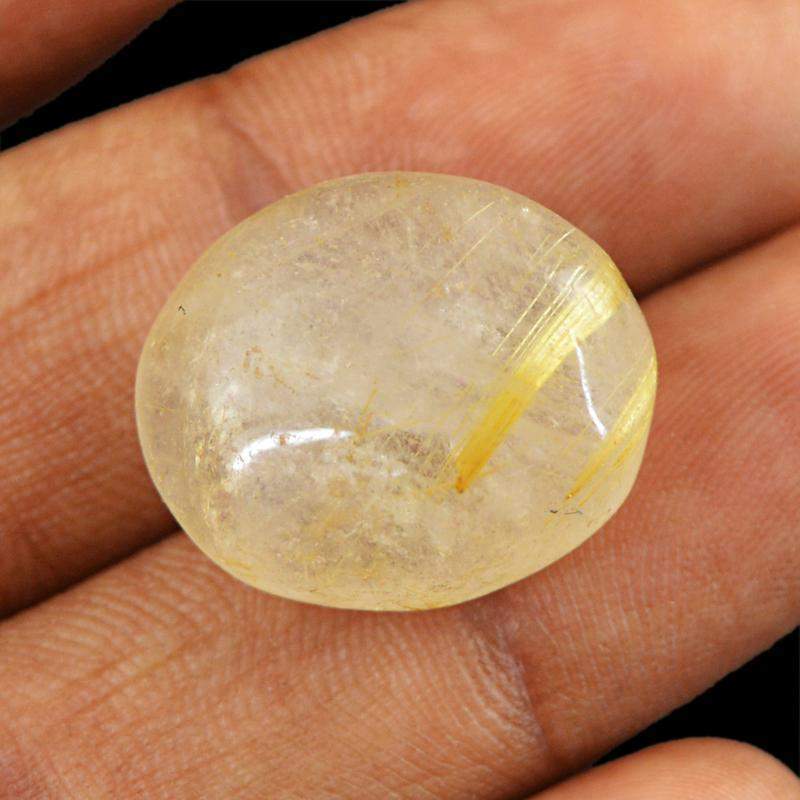 gemsmore:Natural Golden Rutile Quartz Oval Shape Gemstone