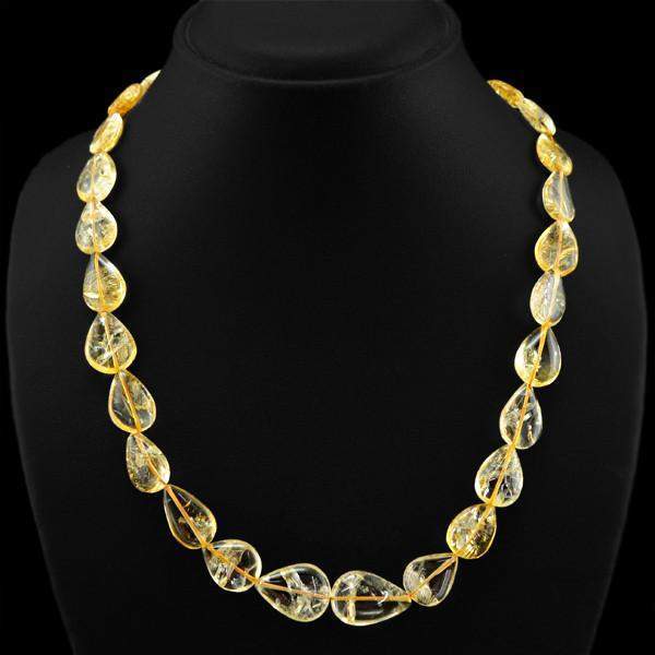 gemsmore:Natural Golden Rutile Quartz Single Strand Beads Necklace