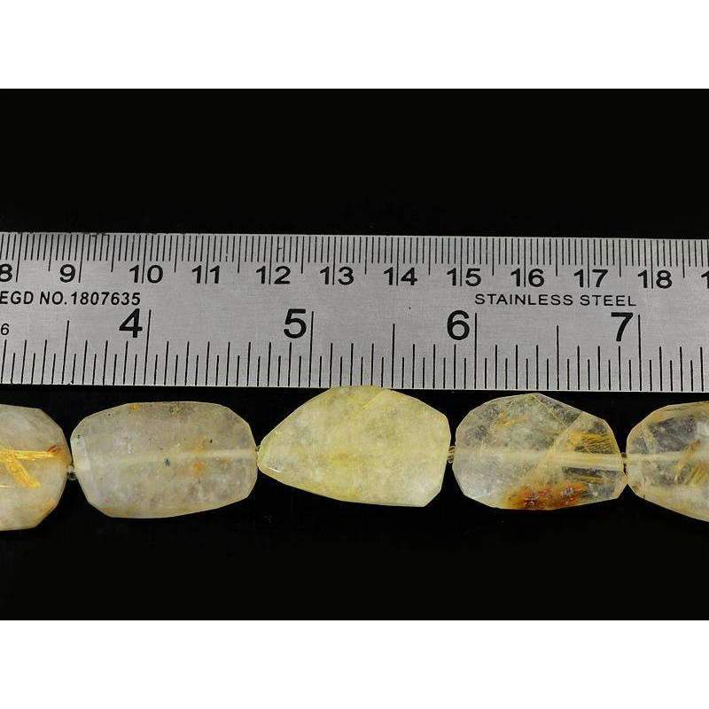 gemsmore:Natural Golden Rutile Quartz Strand Faceted Drilled Beads