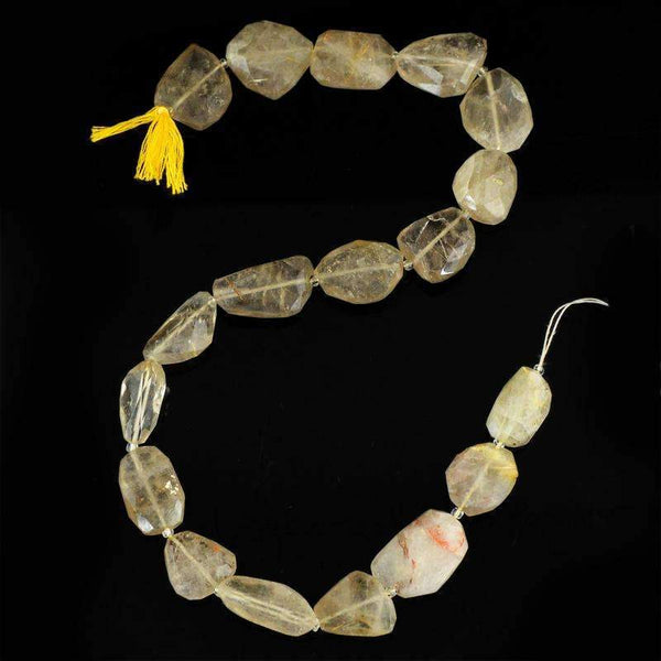 gemsmore:Natural Golden Rutile Quartz Strand Untreated Faceted Beads