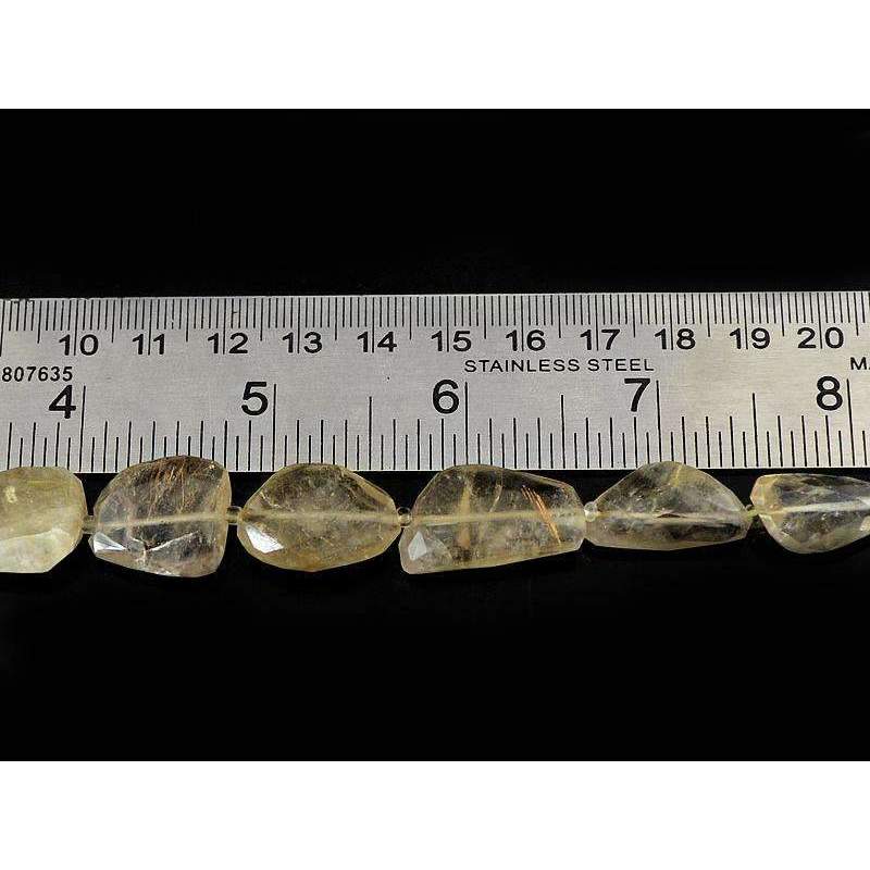 gemsmore:Natural Golden Rutile Quartz Strand Untreated Faceted Beads