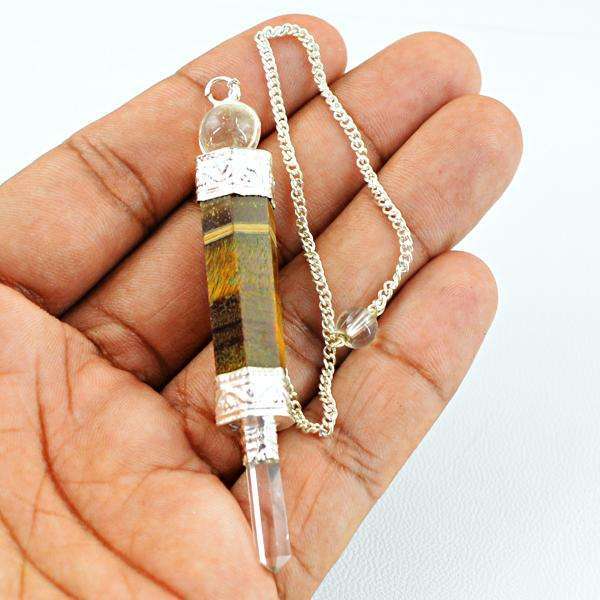 gemsmore:Natural Golden Tige Eye Healing Ball Point Pendulum