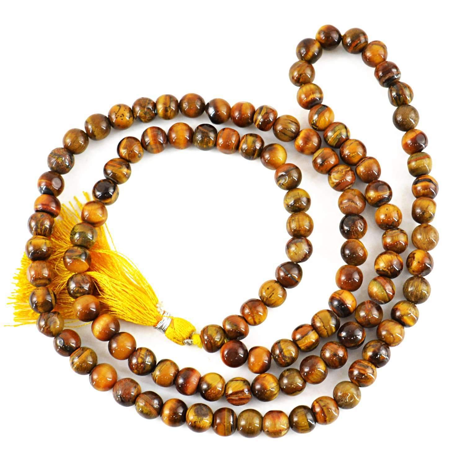 gemsmore:Natural Golden Tiger Eye 108 Round Beads Necklace Prayer Mala