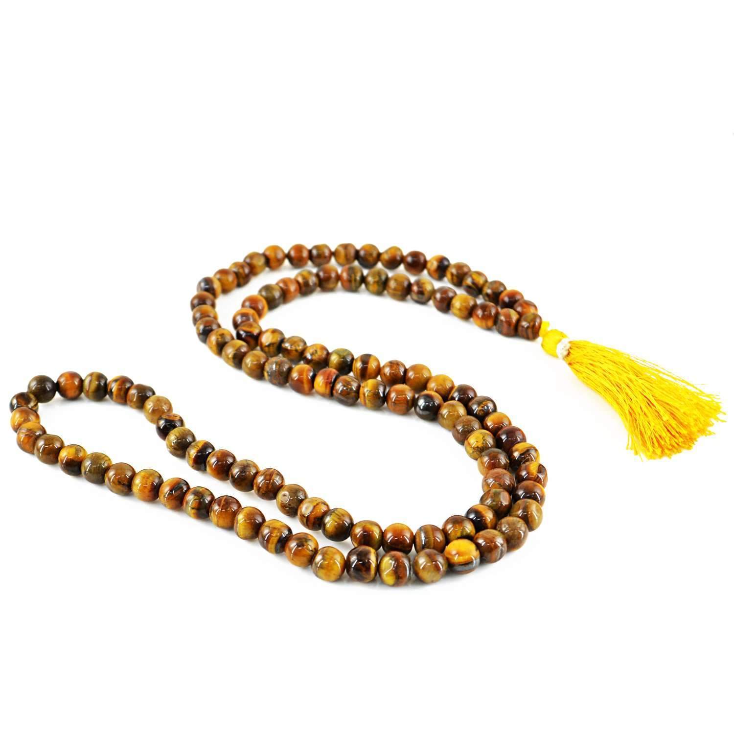 gemsmore:Natural Golden Tiger Eye 108 Round Beads Necklace Prayer Mala