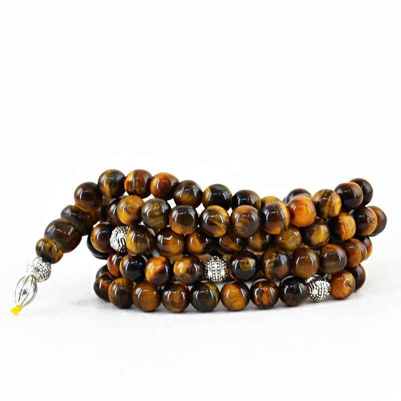 gemsmore:Natural Golden Tiger Eye 108 Round Beads Necklace Prayer Mala