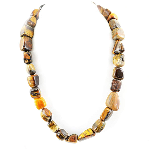 gemsmore:Natural Golden Tiger Eye 20 Inches Long Beads Necklace
