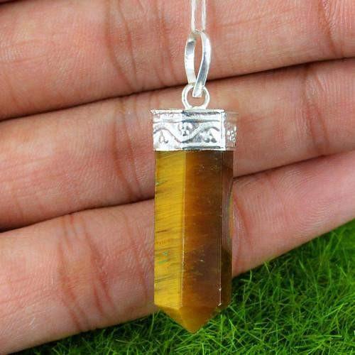 gemsmore:Natural Golden Tiger Eye Attractive Healing Point Pendant