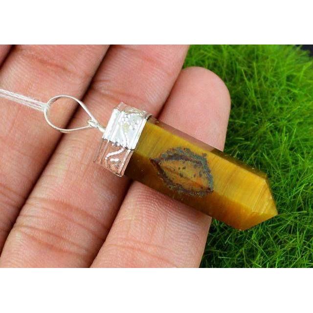 gemsmore:Natural Golden Tiger Eye Attractive Healing Point Pendant