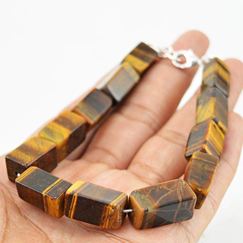 gemsmore:Natural Golden Tiger Eye Beads Bracelet