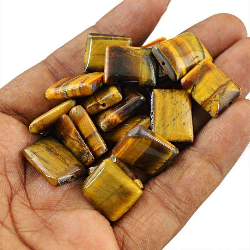 gemsmore:Natural Golden Tiger Eye Beads Lot - Drilled