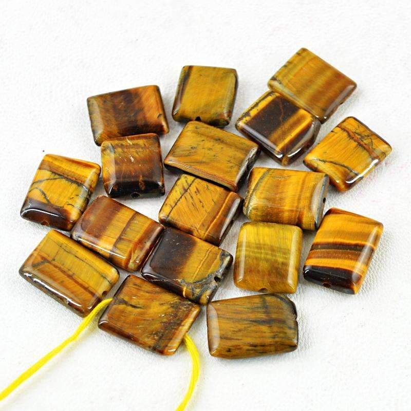 gemsmore:Natural Golden Tiger Eye Beads Lot - Drilled