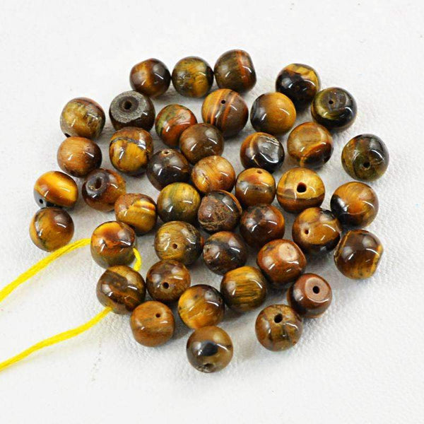 gemsmore:Natural Golden Tiger Eye Beads Lot - Round Shape Drilled