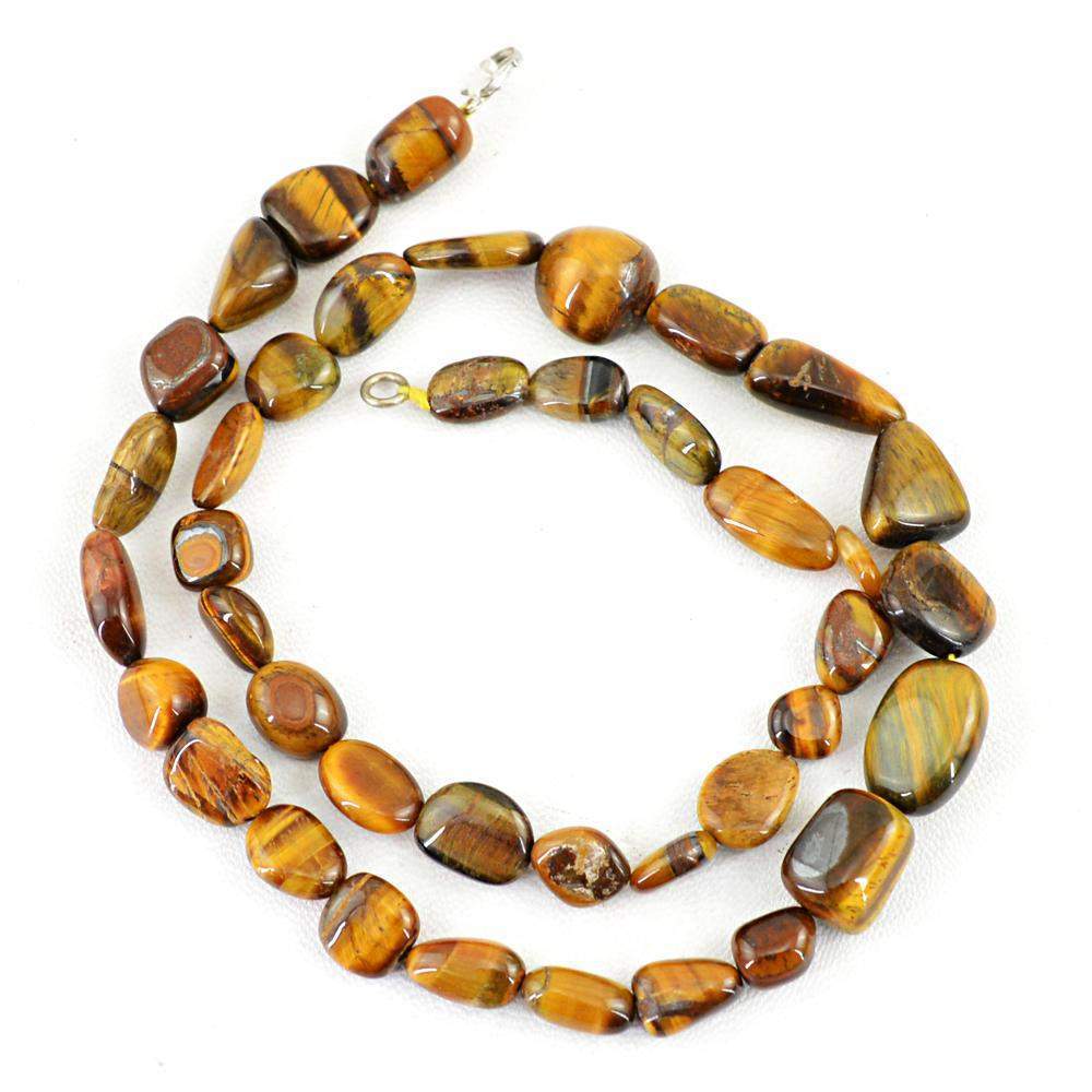gemsmore:Natural Golden Tiger Eye Beads Necklace