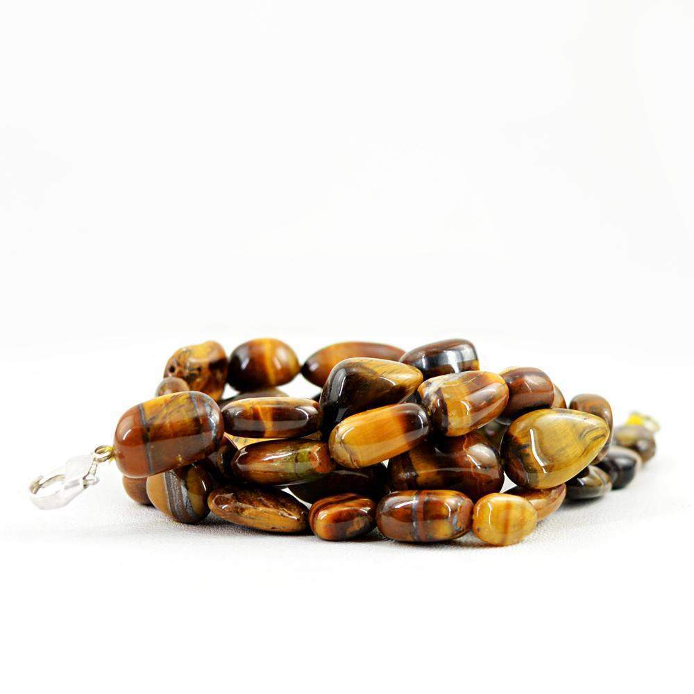 gemsmore:Natural Golden Tiger Eye Beads Necklace