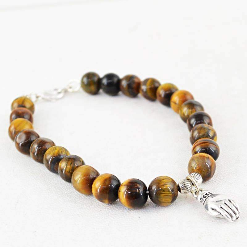 gemsmore:Natural Golden Tiger Eye Bracelet - Round Shape Beads