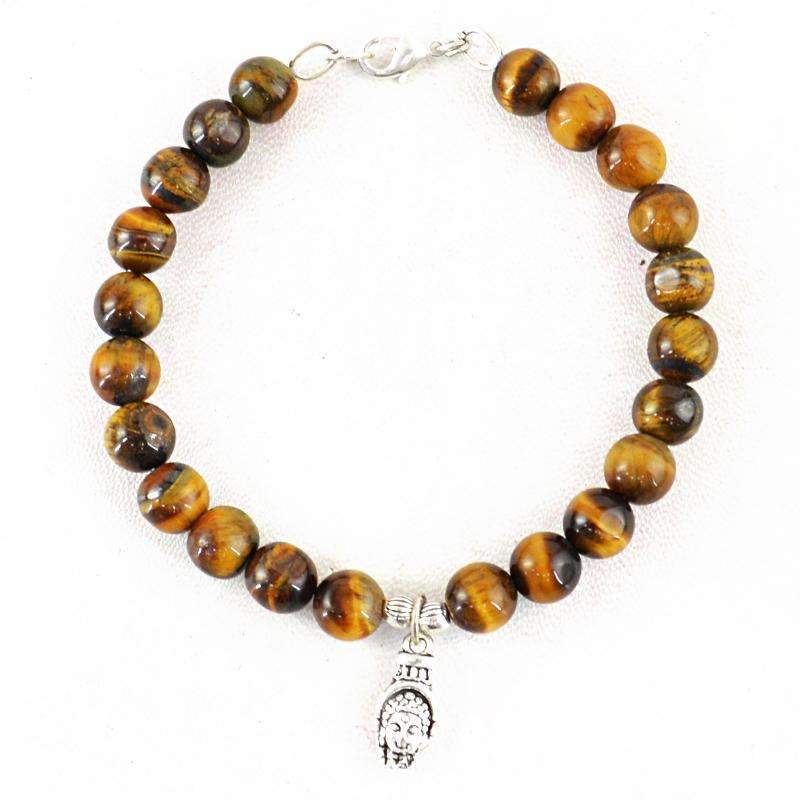 gemsmore:Natural Golden Tiger Eye Bracelet - Round Shape Beads