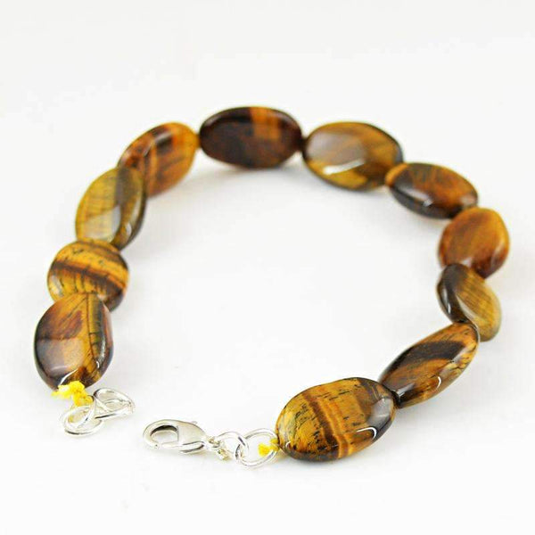 gemsmore:Natural Golden Tiger Eye Bracelet Oval Shape Beads