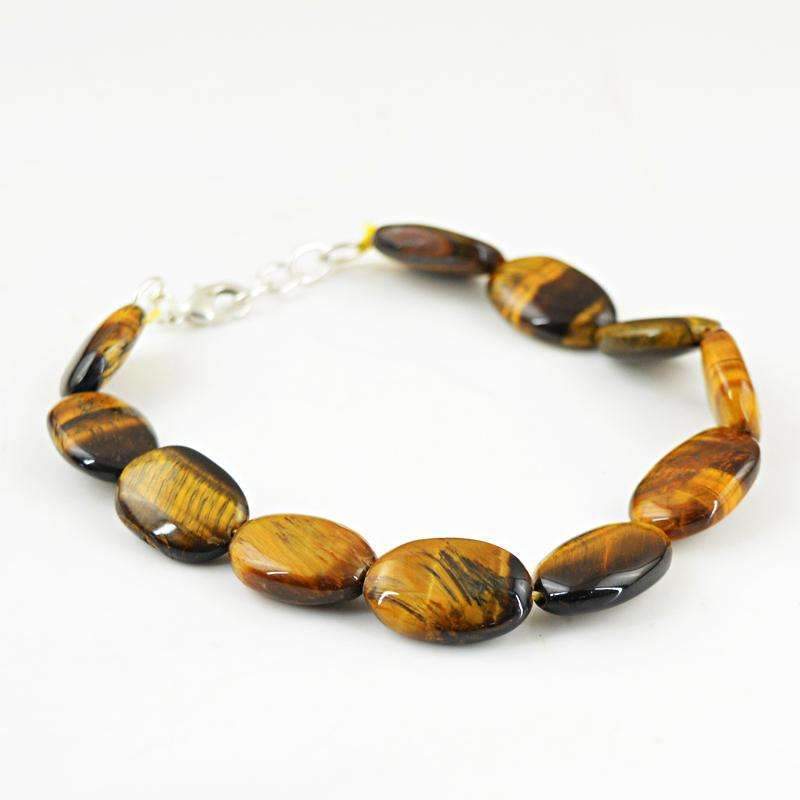 gemsmore:Natural Golden Tiger Eye Bracelet Oval Shape Beads