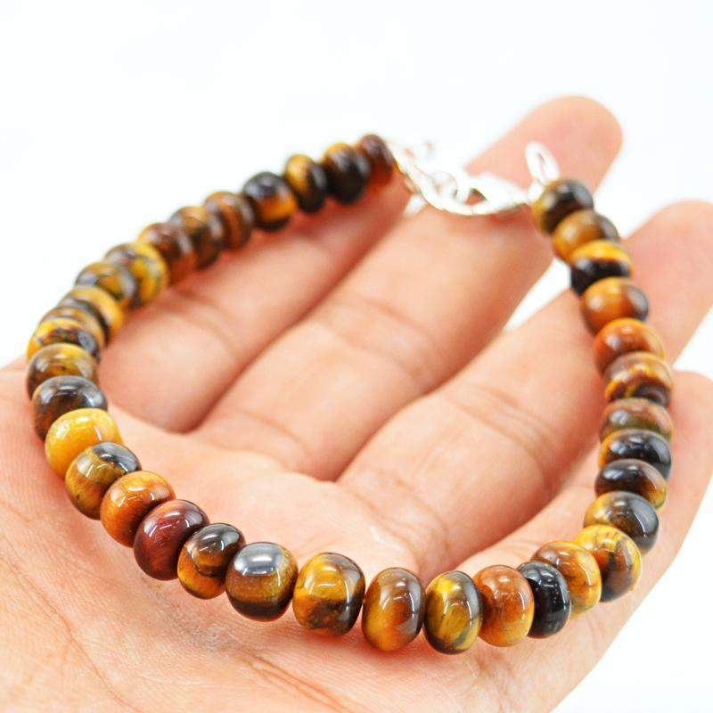 gemsmore:Natural Golden Tiger Eye Bracelet Round Beads