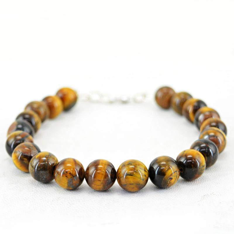 gemsmore:Natural Golden Tiger Eye Bracelet Round Shape Beads