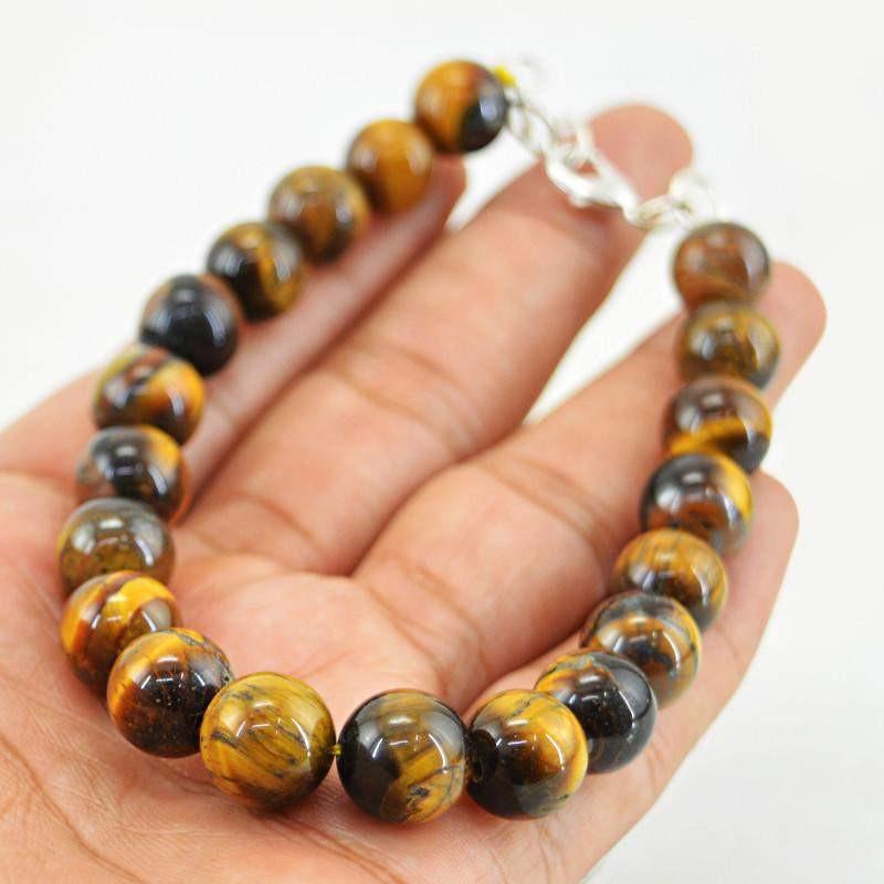 gemsmore:Natural Golden Tiger Eye Bracelet Round Shape Beads