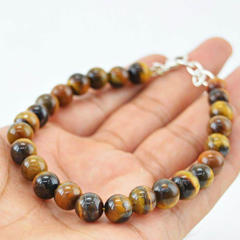 gemsmore:Natural Golden Tiger Eye Bracelet Round Shape Beads