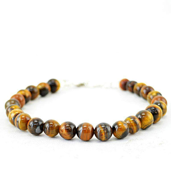 gemsmore:Natural Golden Tiger Eye Bracelet Round Shape Beads