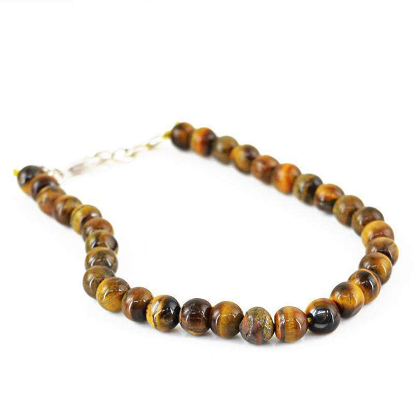 gemsmore:Natural Golden Tiger Eye Bracelet Round Shape Untreated Beads