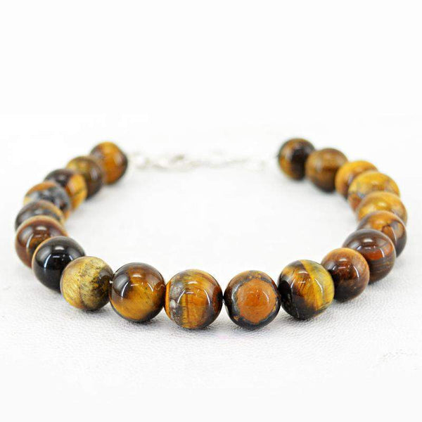 gemsmore:Natural Golden Tiger Eye Bracelet Unheated Round Beads