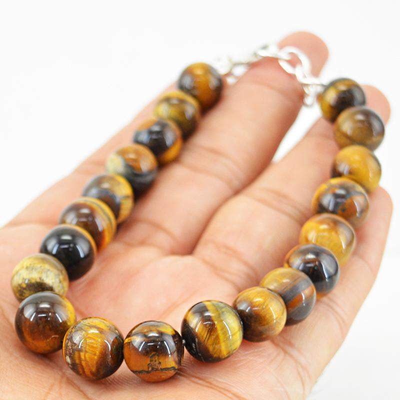 gemsmore:Natural Golden Tiger Eye Bracelet Unheated Round Beads