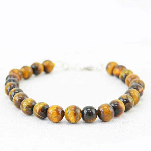 gemsmore:Natural Golden Tiger Eye Bracelet Untreated Beads