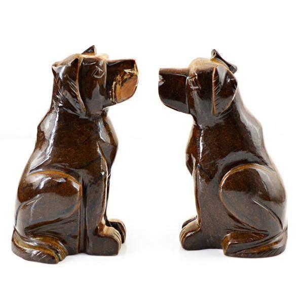 gemsmore:Natural Golden Tiger Eye Carved Dog Gemstone Pair