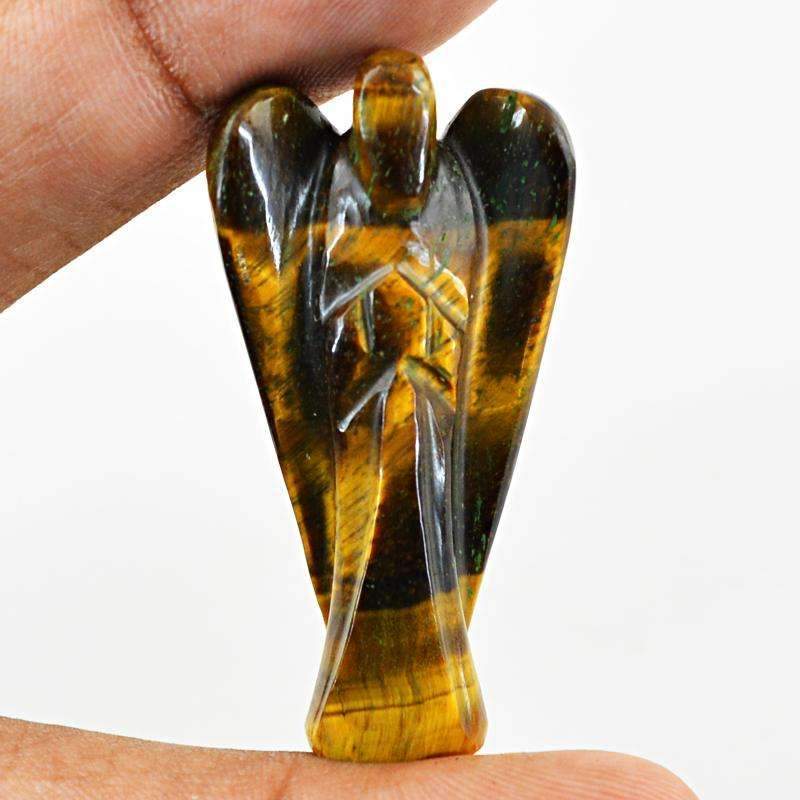 gemsmore:Natural Golden Tiger Eye Carved Healing Angel Gemstone