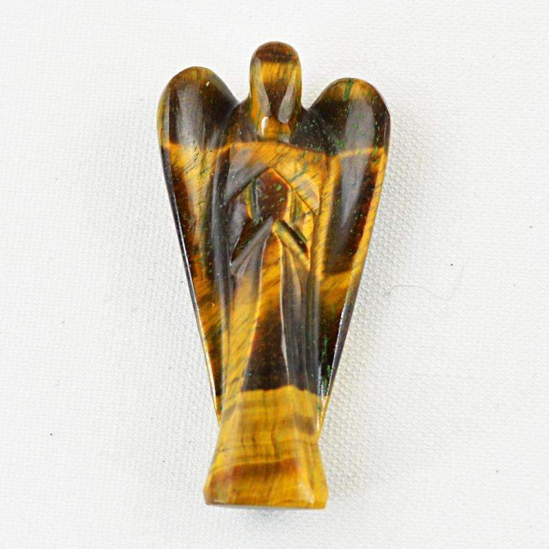 gemsmore:Natural Golden Tiger Eye Carved Healing Angel Gemstone