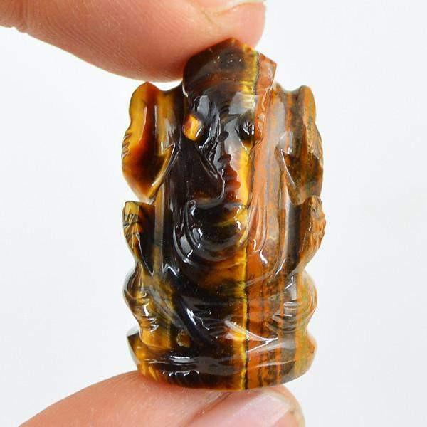 gemsmore:Natural Golden Tiger Eye Carved Lord Ganesha Gem