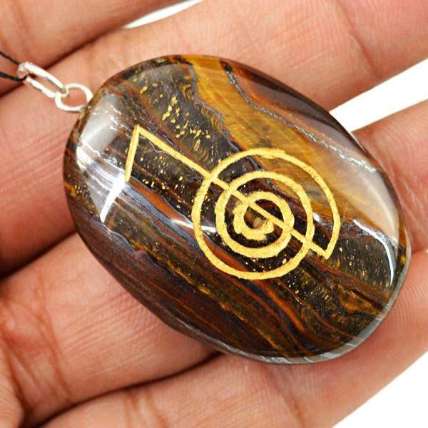 gemsmore:Natural Golden Tiger Eye Chakra Healing Pendant