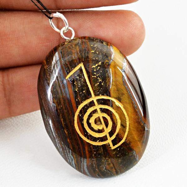 gemsmore:Natural Golden Tiger Eye Chakra Healing Pendant