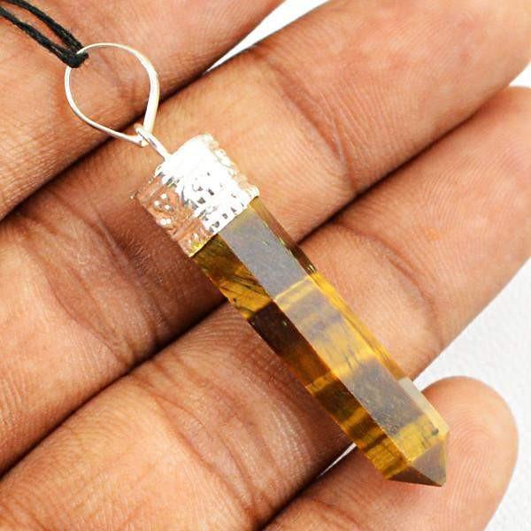 gemsmore:Natural Golden Tiger Eye Crystal Healing Point Pendant