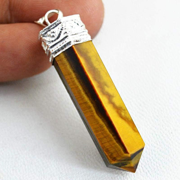 gemsmore:Natural Golden Tiger Eye Crystal Healing Point Pendant