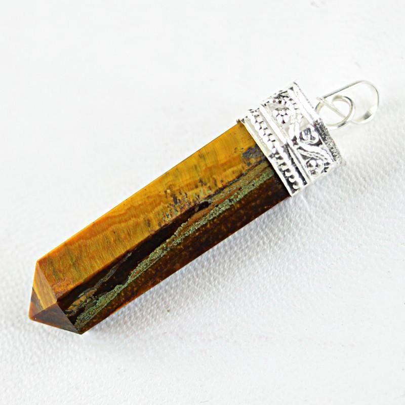 gemsmore:Natural Golden Tiger Eye Crystal Healing Point Pendant