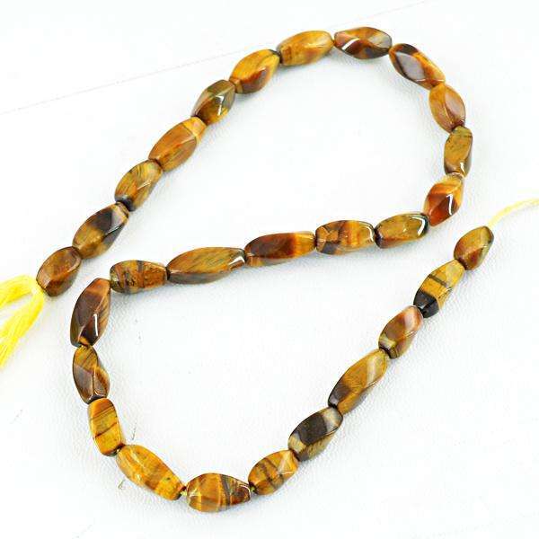 gemsmore:Natural Golden Tiger Eye Drilled Beads Strand