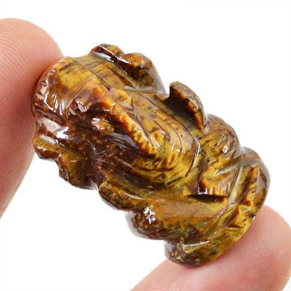 gemsmore:NAtural Golden Tiger Eye Ganesha Gemstone