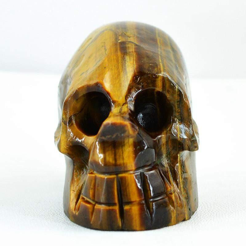 gemsmore:Natural Golden Tiger Eye Gemstone Carved Crystal Skull