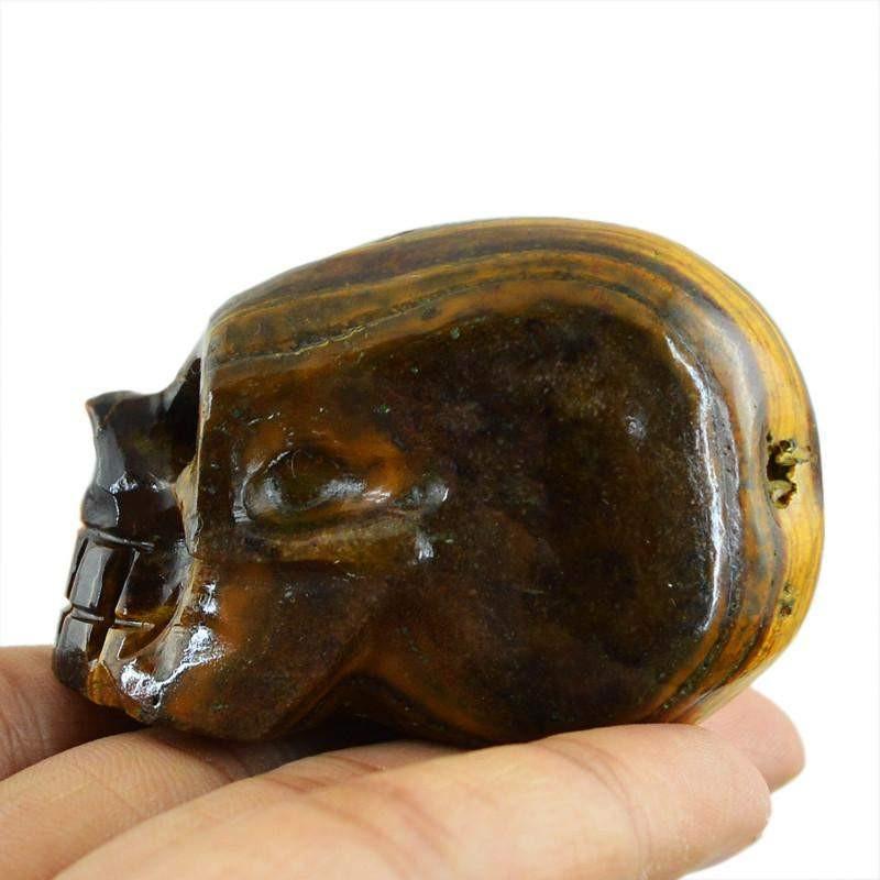 gemsmore:Natural Golden Tiger Eye Gemstone Carved Crystal Skull